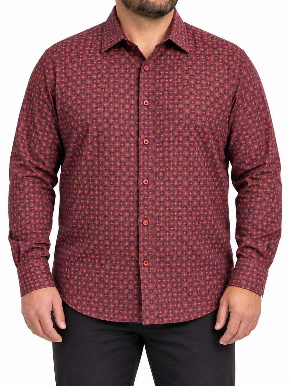 Robert Graham Men's XXL 2XL Burgundy Geometric 100% Cotton Button-Down Shirt